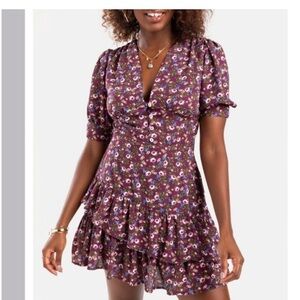 🛍️Mi Ami Francescas Women Purple Cottagecore Mini Dress Flowy Y2K Ruffled Medium